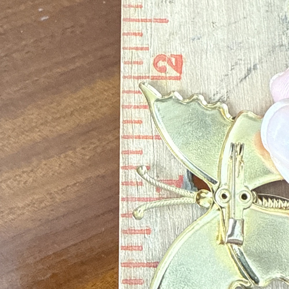 Vintage Enamel Butterfly Brooch Pin • Green & Orange Gold Tone • 2" MCM‎ Fairy - Picture 6 of 6